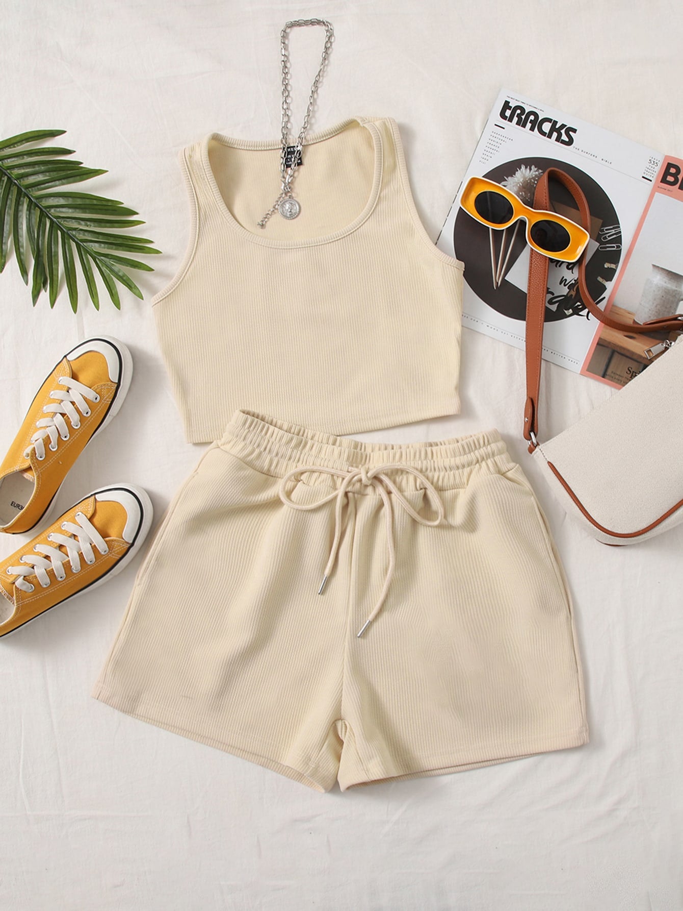 Plus Solid Tank Top &amp; Track Shorts Set