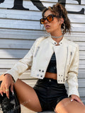 A Buckled Strap Zip Detail PU Leather Moto Jacket
