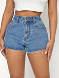 High Waist Raw Trim Denim Shorts