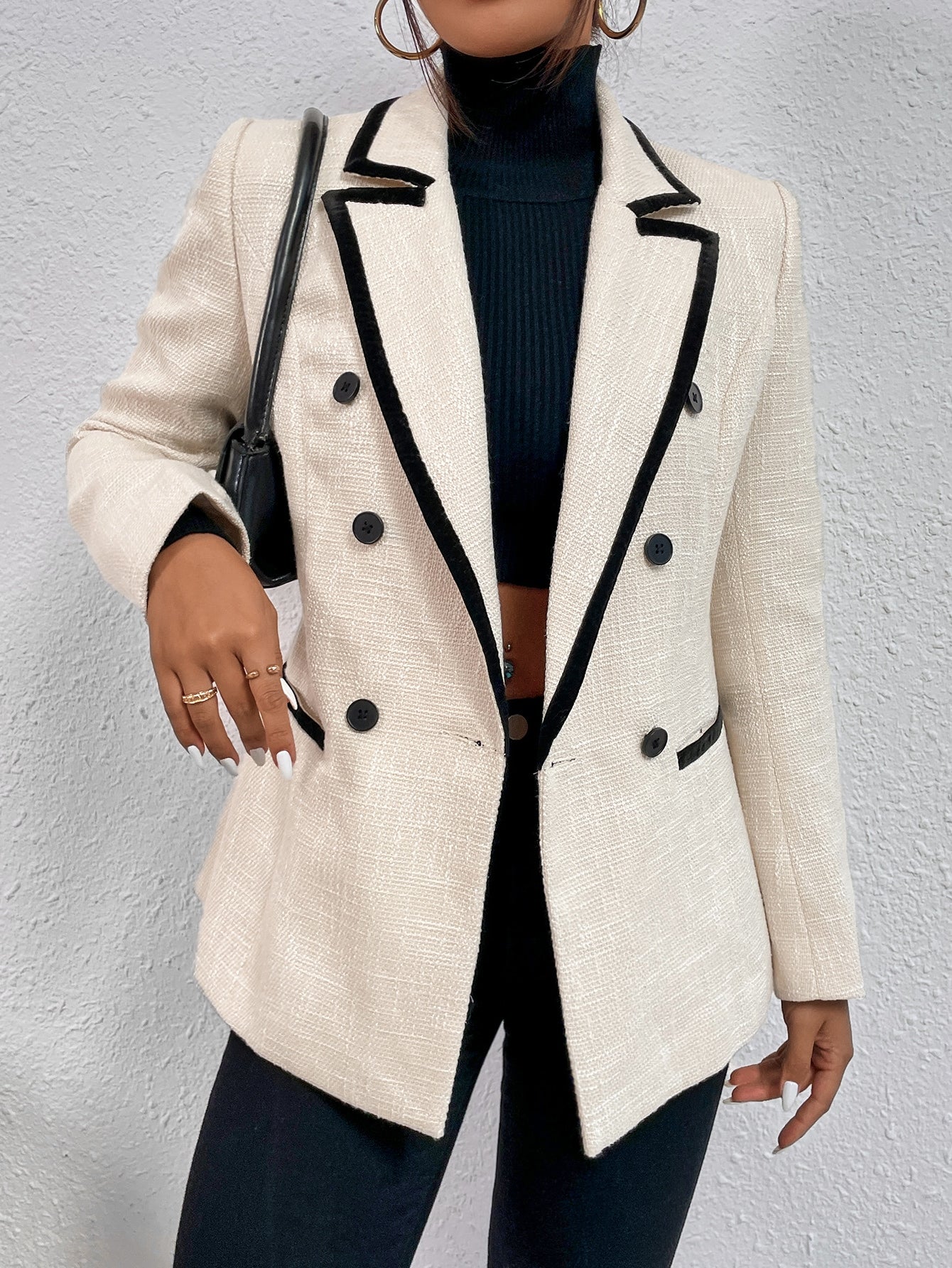 BIZwear Contrast Binding Double Breasted Blazer Workwear