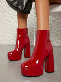 Round Toe Platform Block Heel Booties
