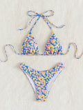 Summer Beach Ditsy Floral Halter Triangle Bikini Set