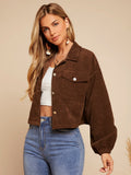 Flap Pocket Bishop Sleeve Corduroy Jacket