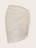 Swim Summer Beach Solid Knot Side Ruched Cover Up Skirt
