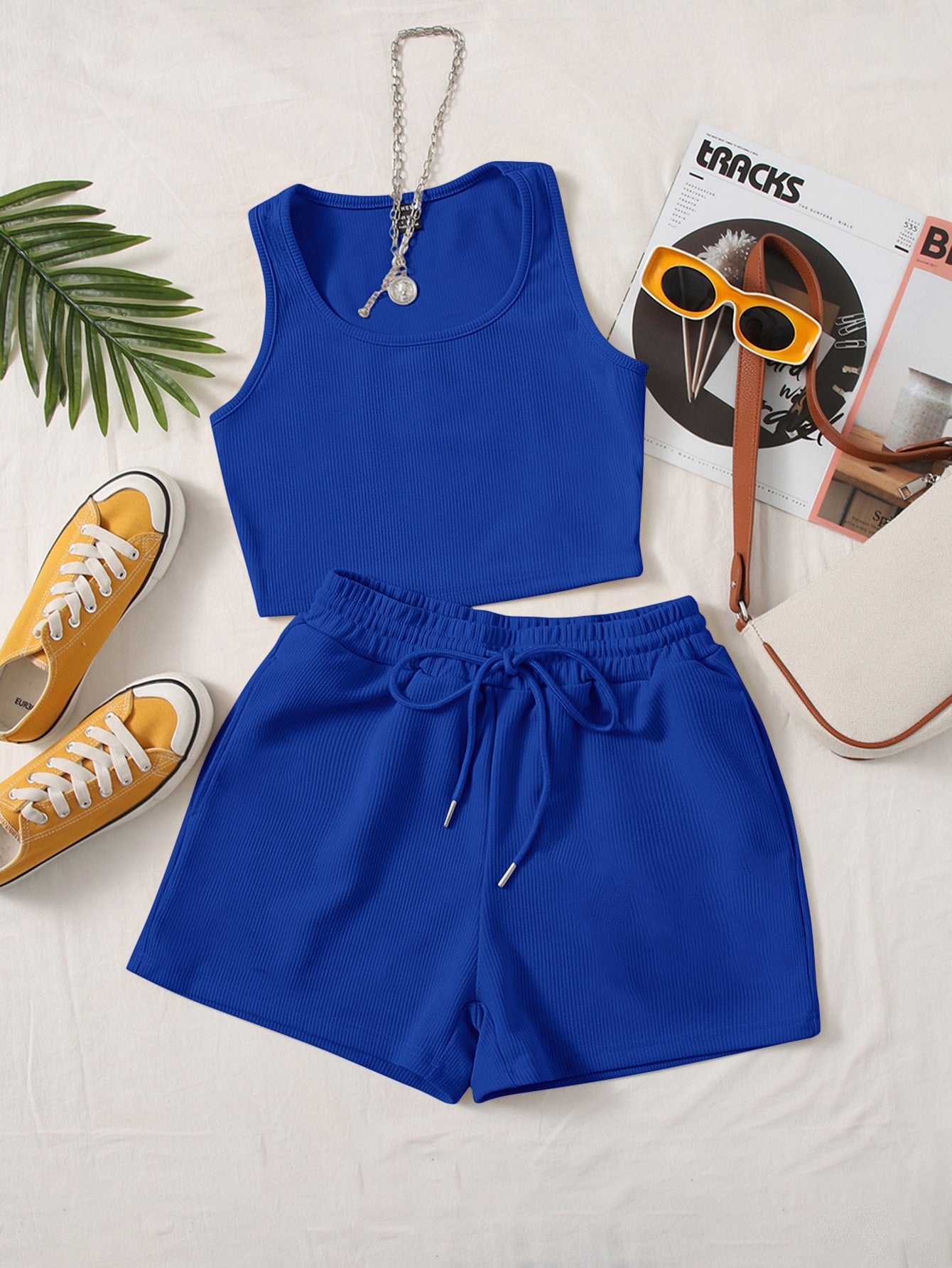 Plus Solid Tank Top &amp; Track Shorts Set