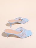 Women Mesh Panel Stiletto Heeled Mule Sandals, Fashion Summer Heeled Sandals