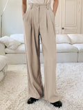 High Waist Plicated Detail Wide Leg Suit Pants