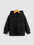 Young Boy Solid Color Hooded Sweatshirt With Kangaroo Pocket, Long Sleeve, Regular Fit, Casual And Suitable For Autumn And Winter