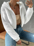 Drop Shoulder Zipper Hooded Crop Teddy Jacket