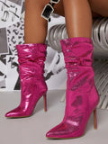 Metallic PU Ruched Shaft Stiletto Booties
