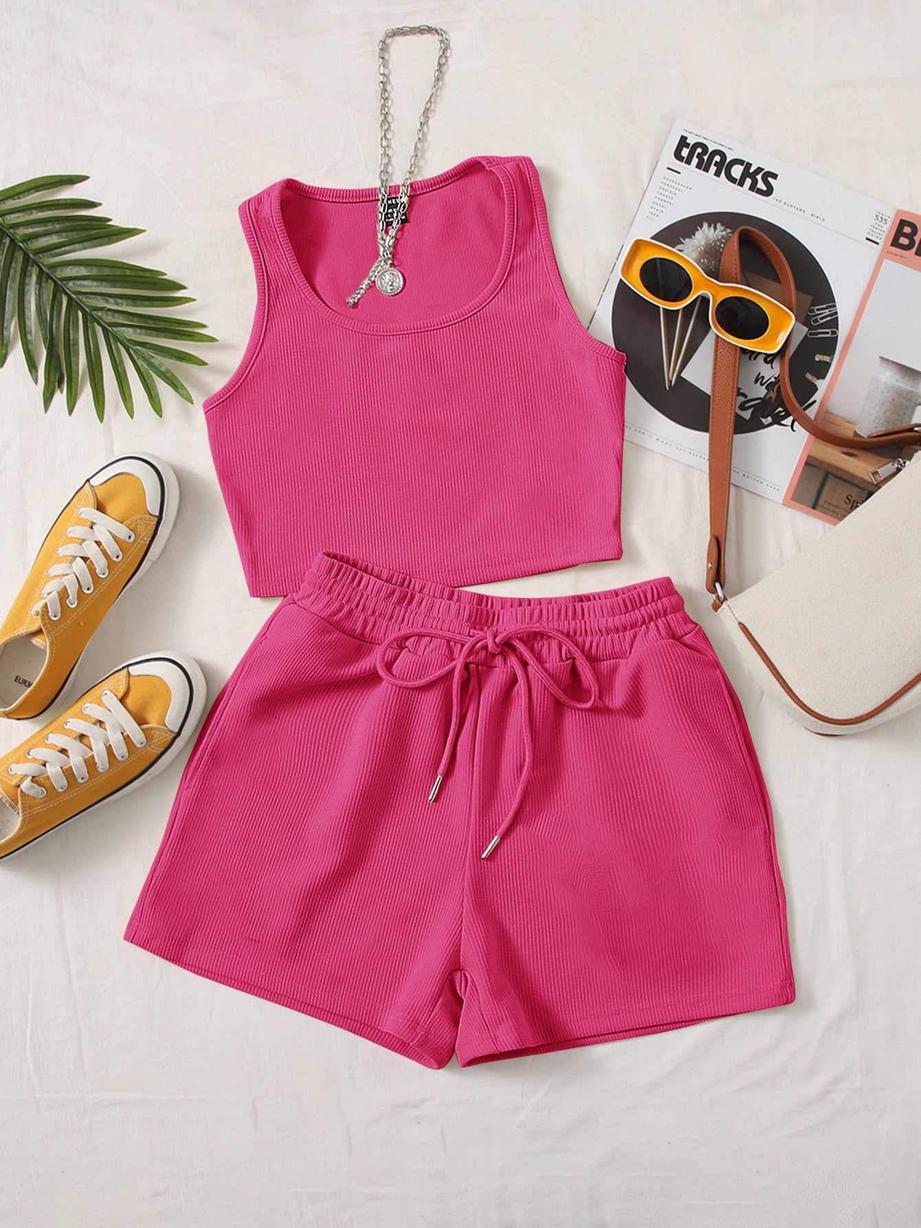 Plus Solid Tank Top &amp; Track Shorts Set