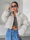 Drop Shoulder Zipper Puffer  Thick Coat