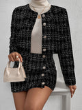 Frenchy Plaid Button Front Crop Jacket & Skirt
