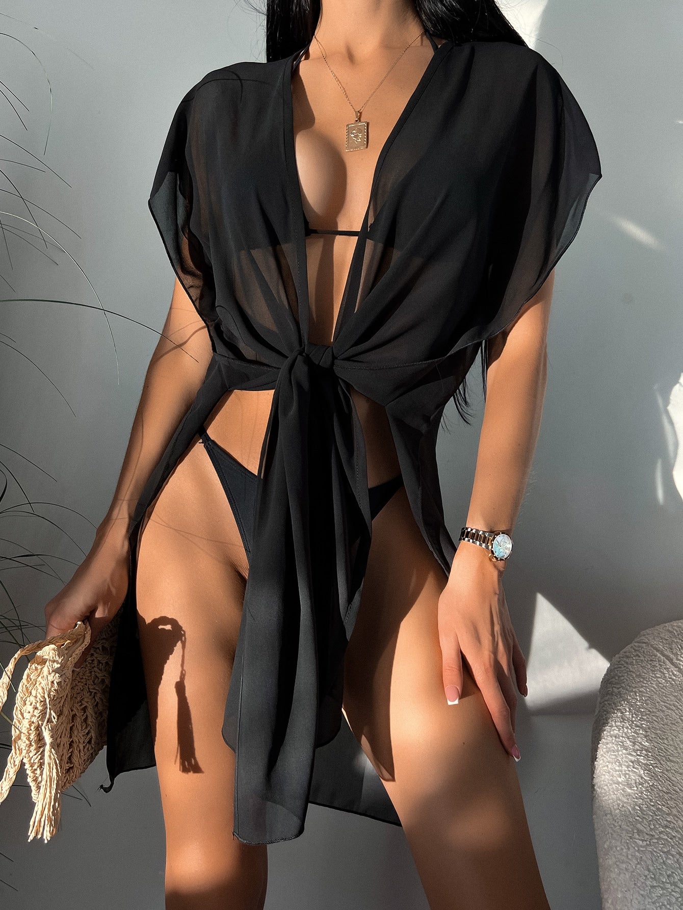 Swim Summer Beach Split Side Open Front Kimono