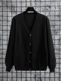 Men Solid Button Front Cardigan Color Block Plain Black Work Fashion Friends