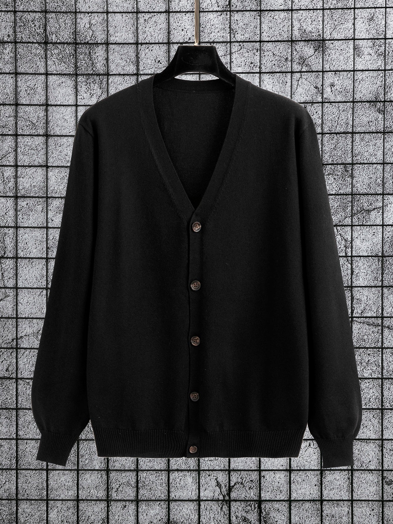 Men Solid Button Front Cardigan Color Block Plain Black Work Fashion Friends