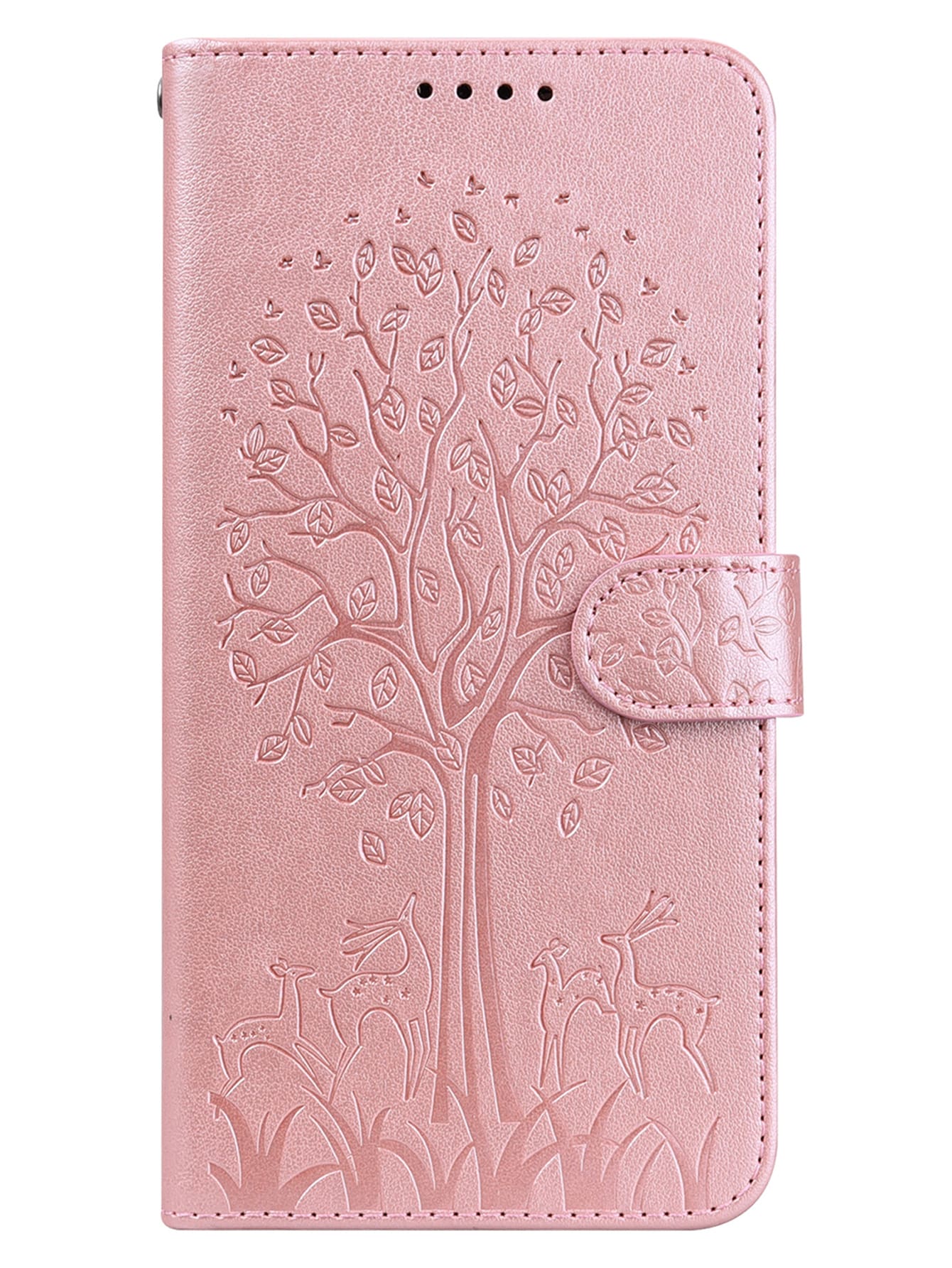 Pink Built-In Magnetic Closure Flap PU Leather Wallet Case Compatible With Samsung Galaxy IPhone Xiaomi And Other Mobile Phone Models Tree Deer-Rose Gold Compatible With IPhone15/15Plus/15Pro/15Promax