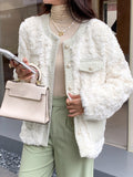 Contrast Trim Drop Shoulder Teddy Coat