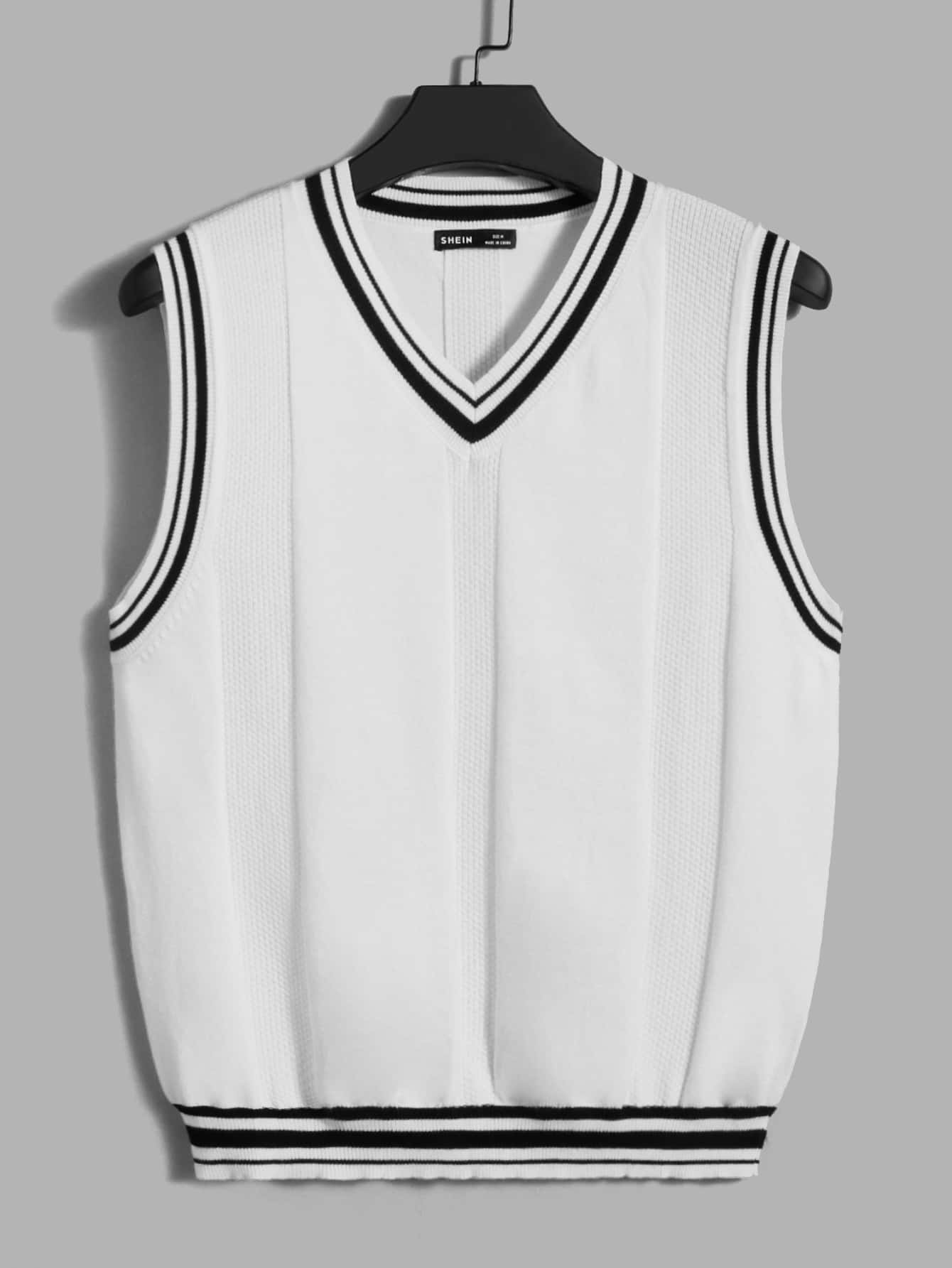 Men Striped Trim Sweater Vest