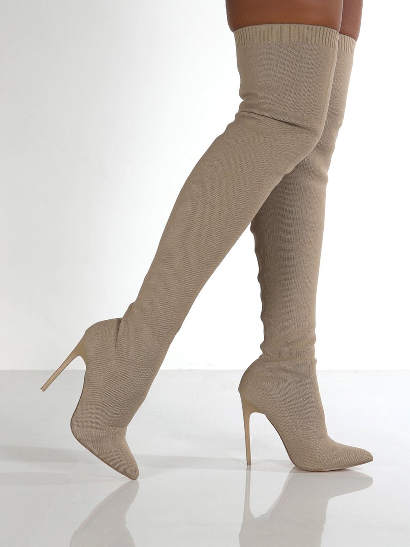 Women Minimalist Point Toe Stiletto Heeled Over The Knee Sock Boots