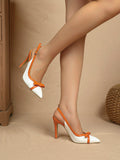 Bow Decor Point Toe Stiletto Heeled Slingback Pumps