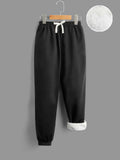 Boys' Solid Color Thickened Sweatpants With Elastic Waist And Fleece Lining
