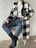 Frenchy Buffalo Plaid Print Drop Shoulder Teddy Coat