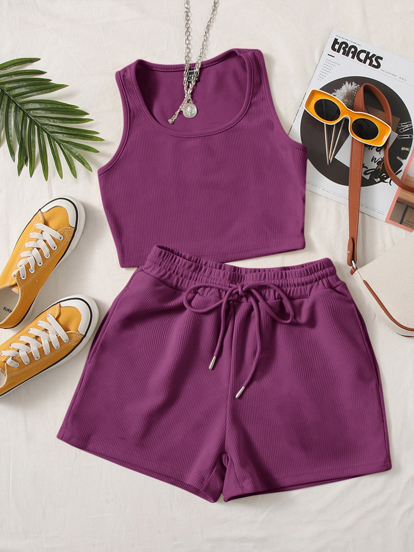 Scoop Neck Tank Top and Track Shorts