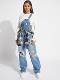 Ripped Denim Overalls Without Top
