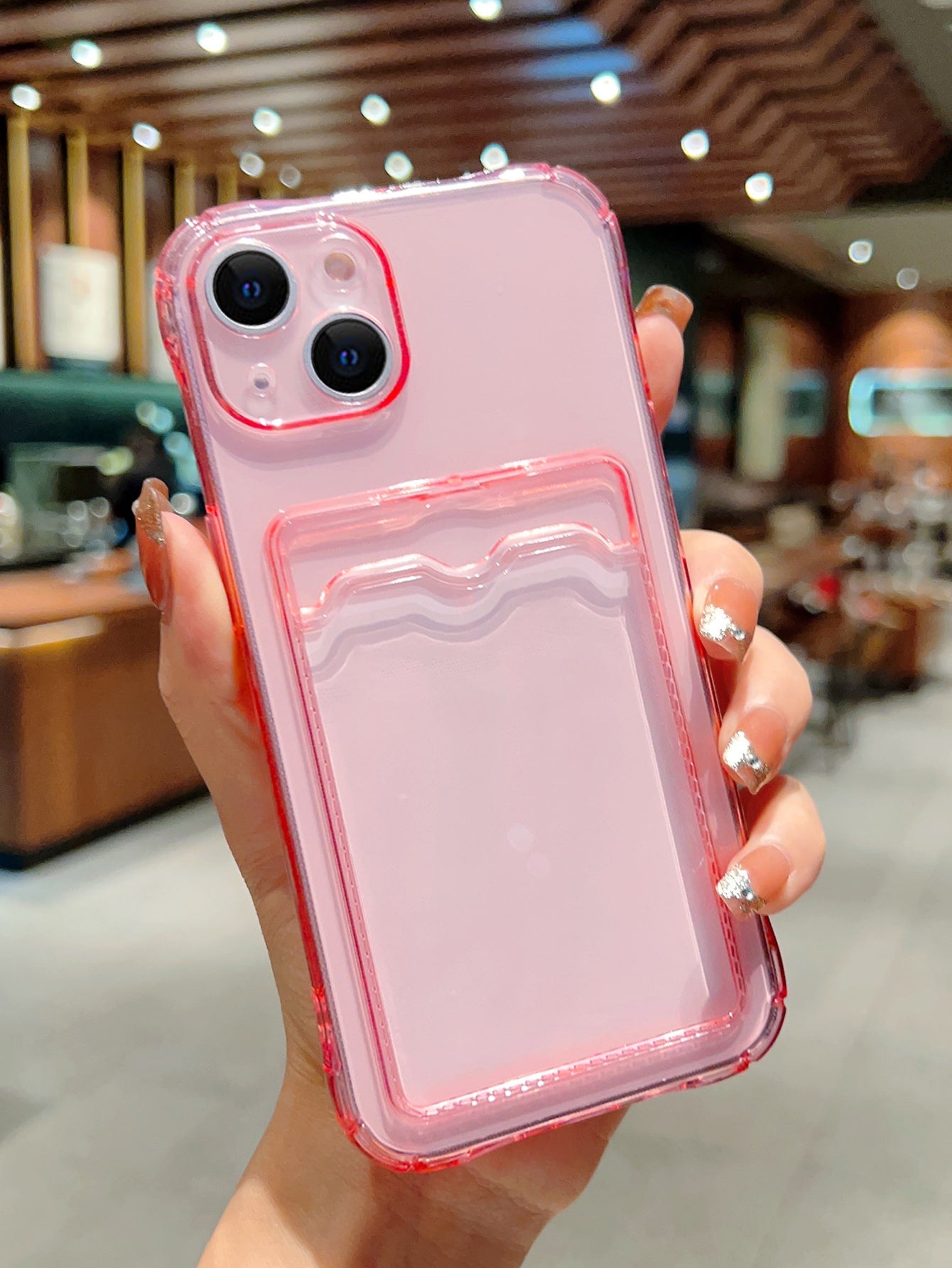 Pink Clear Card Slot Phone Case