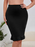 Solid Ruffle Hem Pencil Skirt