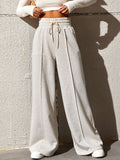 Solid Drawstring Waist Wide Leg Sweatpants