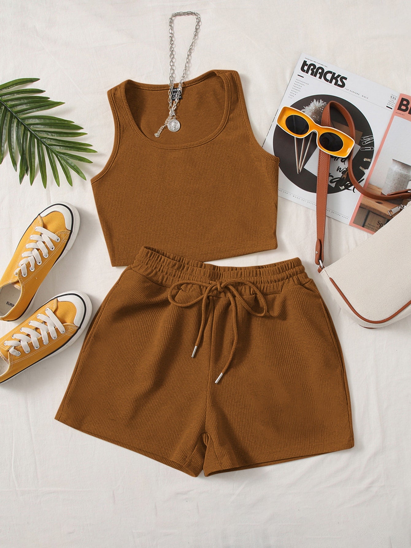 Plus Solid Tank Top &amp; Track Shorts Set