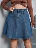 Plus High Waist Flap Detail Denim Skirt