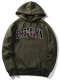 Men Letter Kangaroo Pocket Drawstring Hoodie