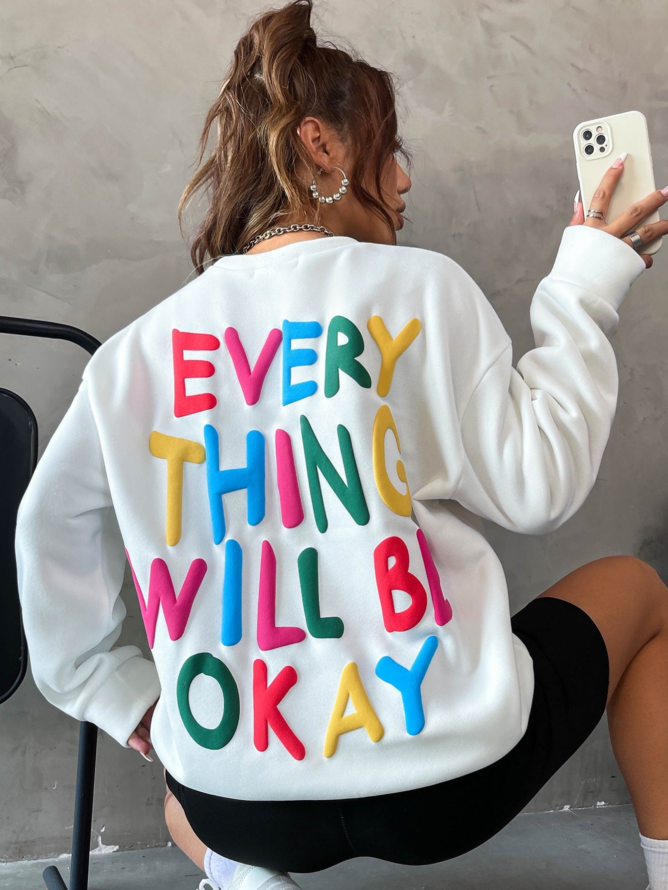 Slogan Graphic Drop Shoulder Sweatshirt EVERYTHING WILL BE OKAY