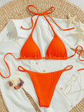 Swim Summer Beach Rib Tie Back Halter Triangle Bikini Set, Bathing Suit
