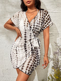 Swim Summer Beach Tie Dye Knot Side Kimono Without Bikini
