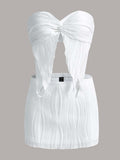 Two Piece Twist Front Asymmetrical Hem Crop Tube Top & Bodycon Skirt