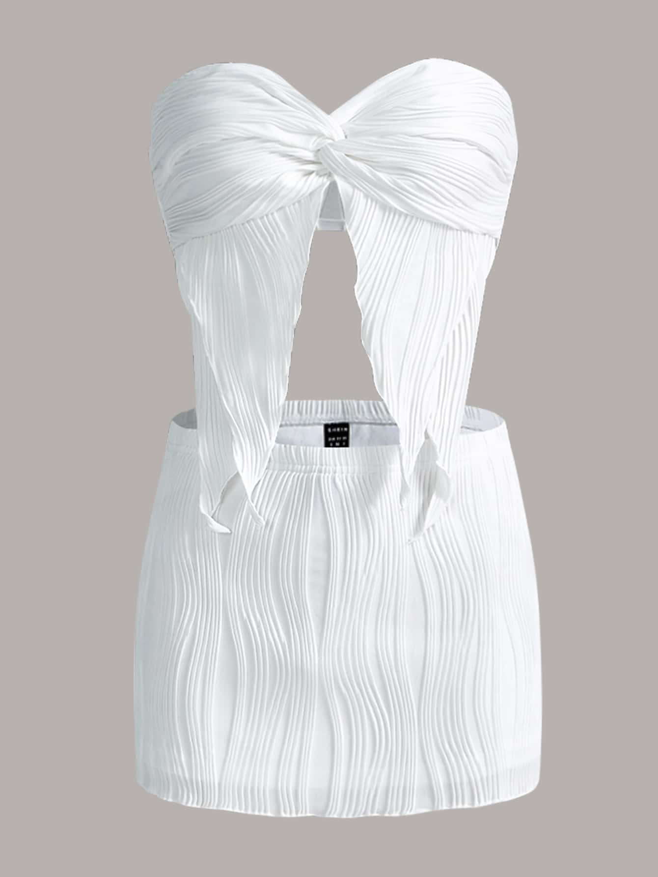 Two Piece Twist Front Asymmetrical Hem Crop Tube Top & Bodycon Skirt