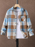 Tween Boy Plaid Patched Pocket Shirt Without Tee