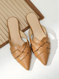 Cross Strap Point Toe Flat Mules