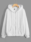 Drop Shoulder Drawstring Hooded Teddy Jacket