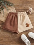 Tween Girl Casual Multicolor High-Waisted Loose Knitted Shorts With Bear Patch Detail