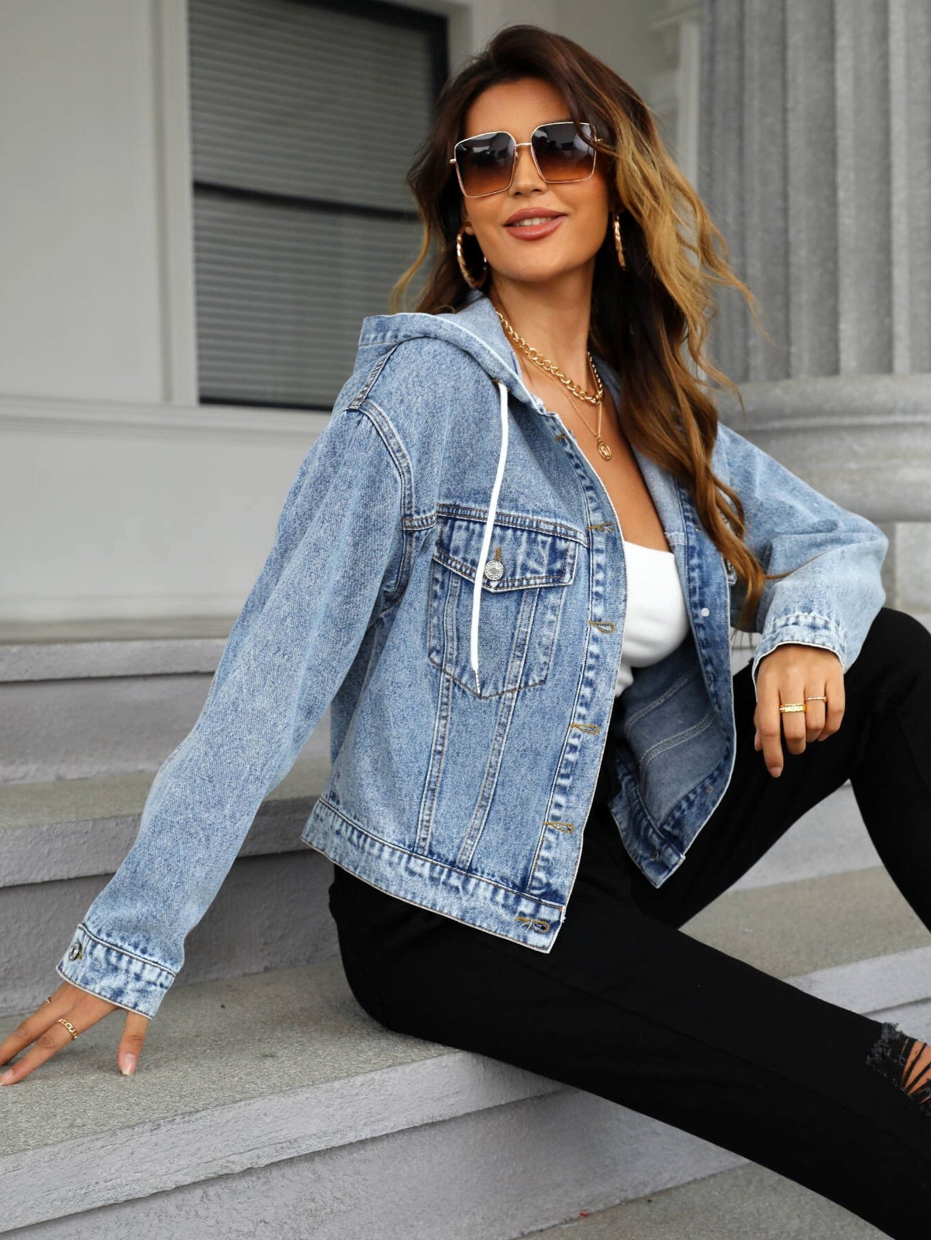 Frenchy Flap Pocket Drop Shoulder Denim Jacket