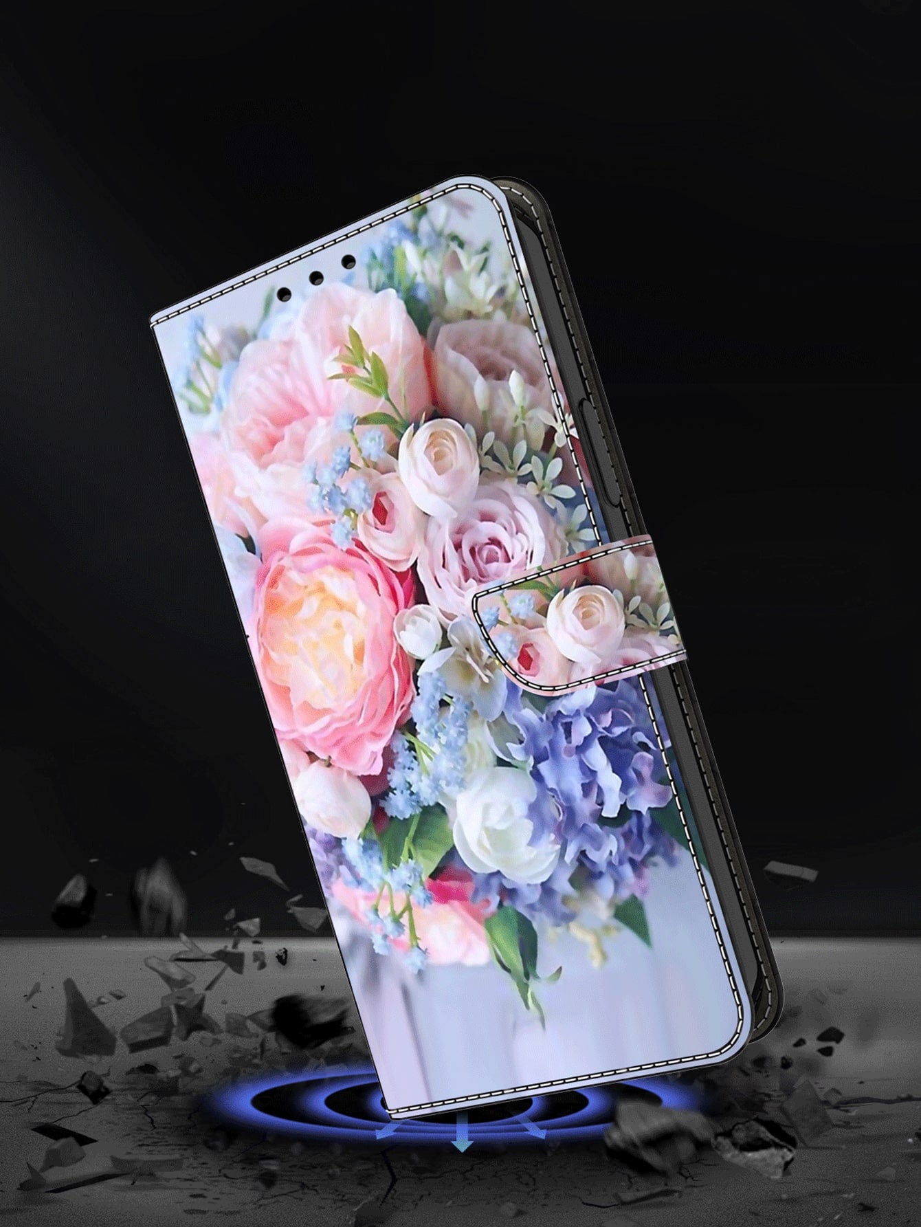 PU Leather Standing Folding Wallet Case with Magnetic Closure Card Slot and Shock Resistant Flip Flap Compatible With Samsung Galaxy iPhone, Xiaomi Mobile Phones and Others - Colourful Flowers Compatible With iPhone15/15Plus/15Pro/15Promax