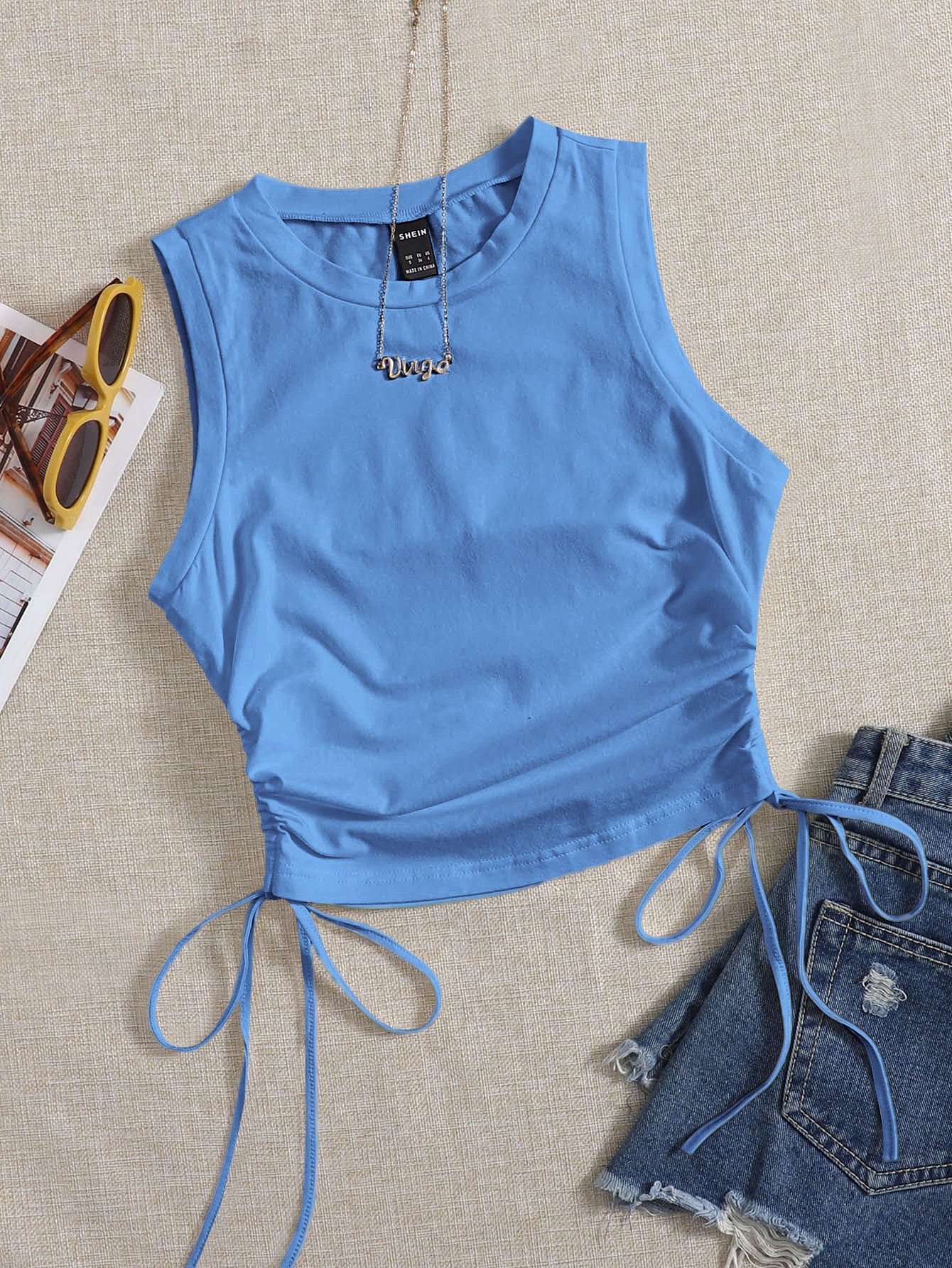 Drawstring Ruched Side Crop Tank Top