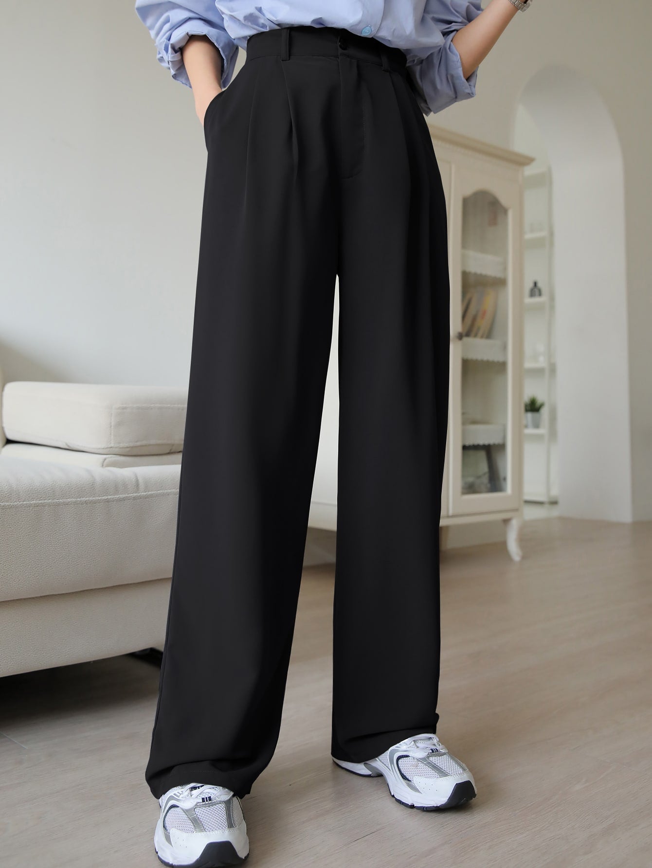 Fold Pleated Slant Pocket Pants
