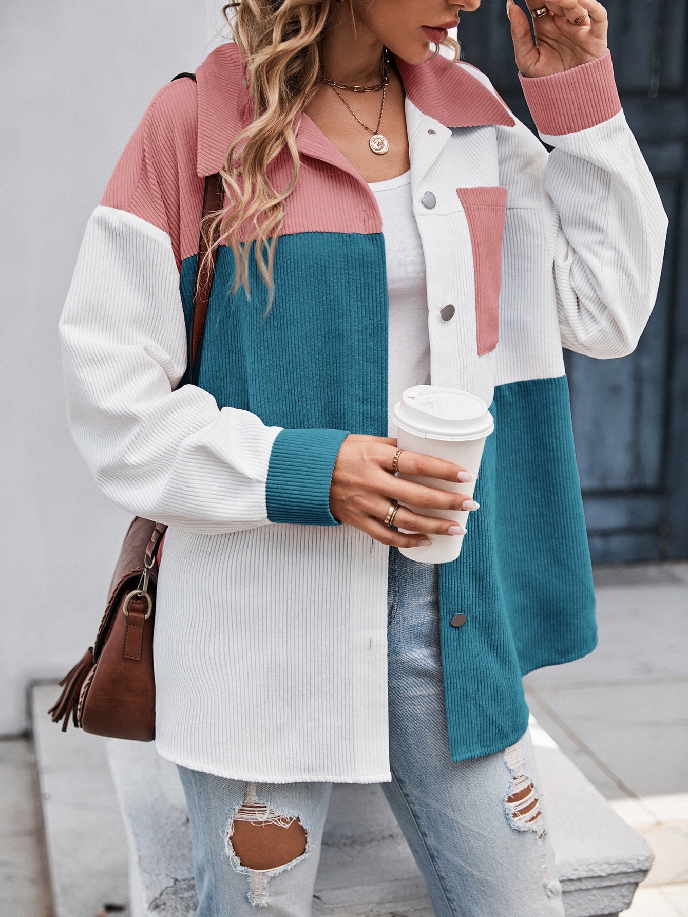 Cut And Sew Drop Shoulder Cord Coat