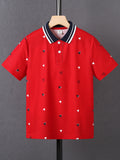 Tween Boy Geo Print Contrast Collar Polo Shirt